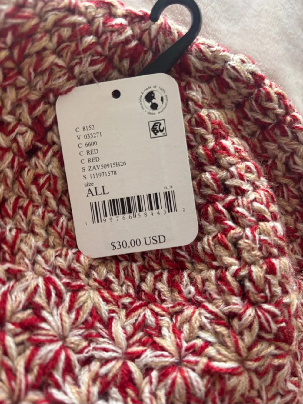 Free People Red & Cream Crocheted Bucket Hat
